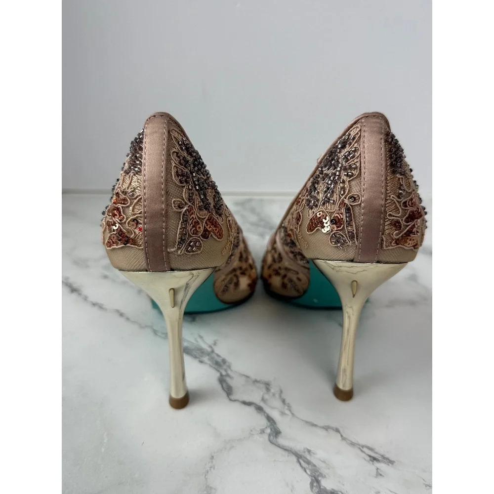 Betsey Johnson Jenii Sequin Mesh Pump Heels Sz 9 - Picture 3 of 5